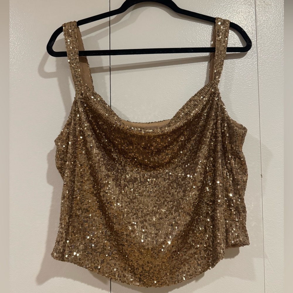 Anthropologie Gold Sequin Cowl-Neck Camisole